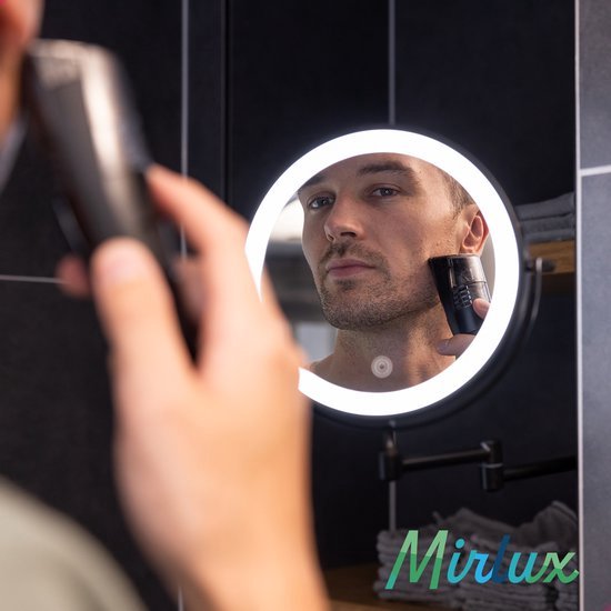 Miroir de maquillage avec éclairage Led - grossissement 5X - Miroir mural rond - Miroir de rasage modèle mural - Salle de bain - Douche - Noir