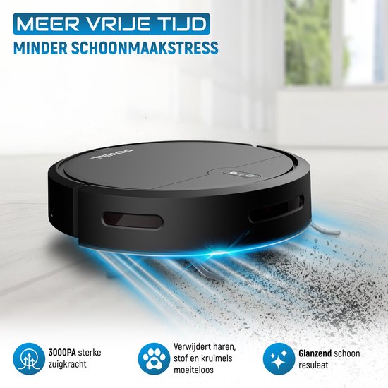 Powell Robot Aspirateur - Robot Aspirateur avec Fonction Mopping - Robot Aspirateur avec Station de Charge - Robot Aspirateur - Mopping Robot - Noir