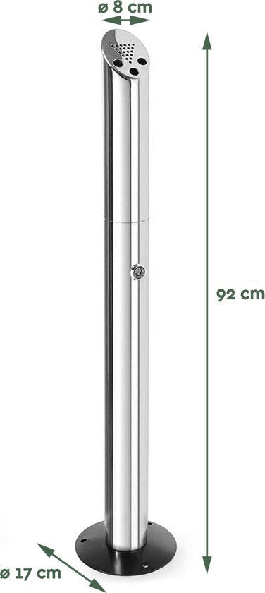 BRASQ Cendrier vertical en acier inoxydable d'une capacité de 2 litres Poteau pour fumeurs Colonne pour fumeurs - 21x21x92 cm - Cendrier vertical pour l'intérieur et l'extérieur