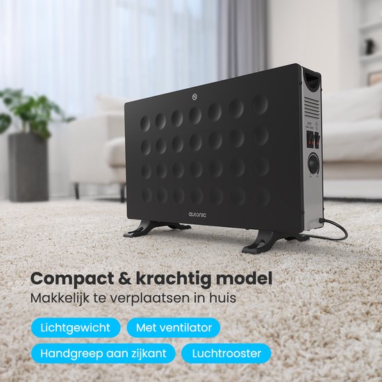 Auronic Convecteur - 2000W - Ventilateur intégré - Chauffage électrique - Avec thermostat - Chauffage - Noir