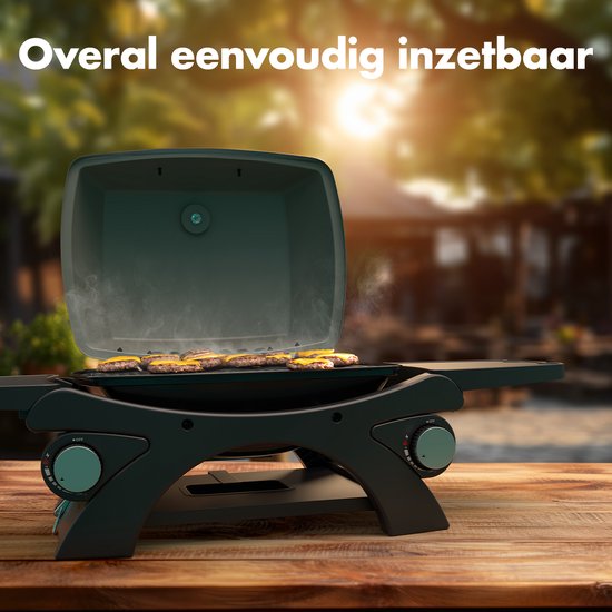 KitchenBrothers Gas BBQ - Table Top Barbecue - BBQ de table - Revêtement antiadhésif - Surface de cuisson 37x48 cm - Noir
