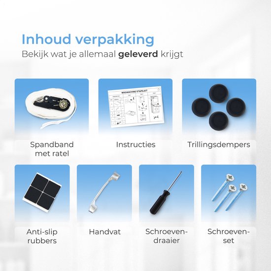 Skoov Spacer for Washer & Dryer - Stacking kit - With extendable shelf - Universal - Dryer - Furniture - incl. vibration amortisseurs and tension strap