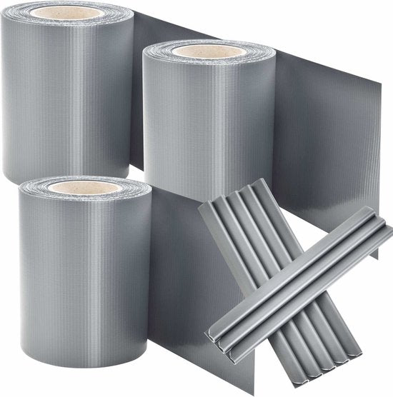Bandes d'intimité en PVC - 3 pièces - 35 mètres - Gris - Clips de fixation inclus