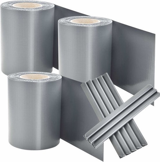 Bandes d'intimité en PVC - 3 pièces - 35 mètres - Gris - Clips de fixation inclus