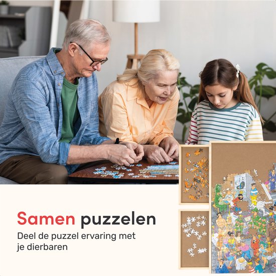 Diydash - Plateau de puzzle et table de puzzle - 1000 pièces - 83 x 64 cm - avec 4 tiroirs de tri et système de rangement - Plateau de puzzle - Bois - Marron