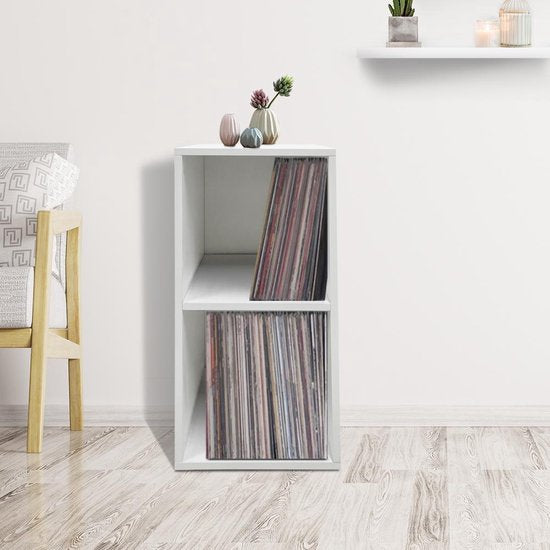 Meuble de rangement pour disques vinyles lp - rangement disques vinyles lp - bibliothèque - blanc