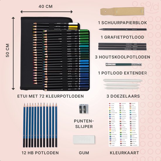 S.old Crayons de couleur - Set de crayons - Crayons de croquis - Set de dessin 97 pièces - Dessin au fusain - Gomme, taille-crayon et étui inclus