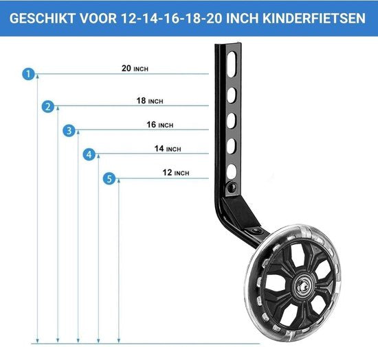 TIKKENS® Sidewheels - 12-20 Inch - LED lights - Sidewheels pour vélo d'enfant - Noir - 12 inch/14 inch/16 inch/18 inch/20 inch - Sidewheels - Accessoires pour vélo d'enfant
