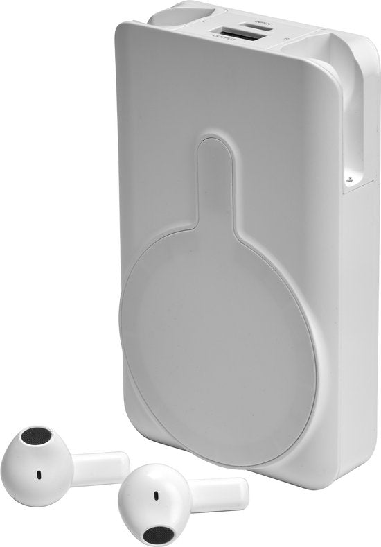 Denver Powerbank avec écouteurs sans fil - 2-en-1 - 5 000 mAh - écouteurs Bluetooth sans fil - Convient pour iPhone et Samsung, entre autres - PWE5001W
