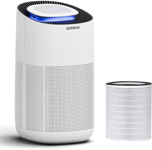Sofresh purificateur d'air avec application - 80 m² - Mode automatique + système de filtration 6 en 1 - Indicateur de qualité de l'air - Ioniseur - UV - Filtre à air - Purificateur d'air avec filtre HEPA
