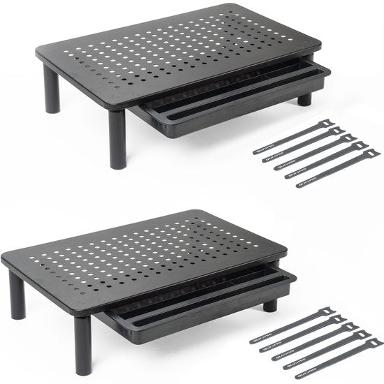 Auronic Support de moniteur - Rehausseur de moniteur - Rehausseur d'écran - 2 pièces - réglable - 37 x 23,5 x 10 cm - métal - noir