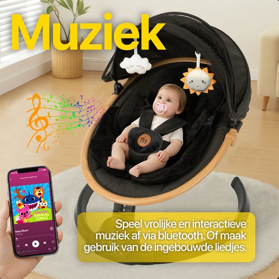 MATTI® - Berceuse électrique - Balançoire pour bébé - Balançoire - Babyswing - Bluetooth et télécommande inclus