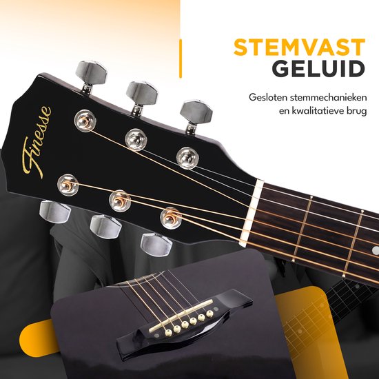 Finesse Acoustic Guitar - with Video Course - 4/4 40" - Western Guitar - Guitare enfant et adulte - Noir