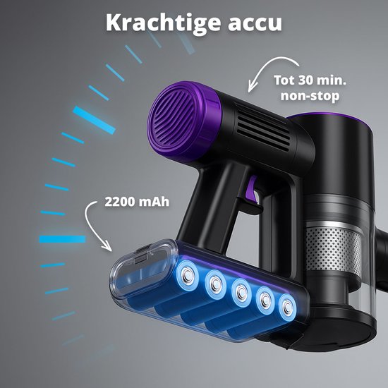 FlinQ Aspirateur V8 - Aspirateur balai avec fonction serpillière - Aspirateur balai sans fil - Aspirateur sans sac - Avec batterie durable - Sans fil et utilisable comme dépoussiéreur