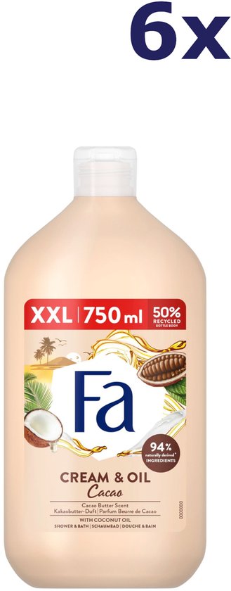 6x Fa 750ml gel douche crème&huile cacao