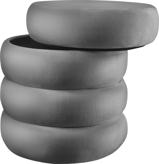 tectake® Tabouret avec rangement - Tabouret scandinave en tissu velours - Tabouret rond rembourré pour coiffeuse, chambre, salon ou comme meuble d'entrée - Tabouret de rangement - gris