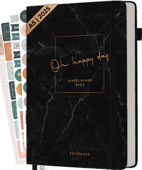 Systemyze Agenda 2025 Adultes - Planificateur - Journal - Organiseur - Feuilles d'autocollants incluses - Format A5 - Anthracite