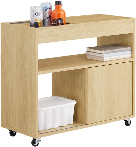 SoBuy FBT152-N Table d'appoint en bois composite avec portes coulissantes et plateau