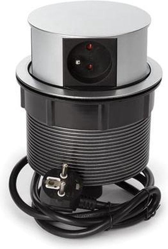 Perel Pop-up socket, 4 prises avec broche de mise à la terre (type E), trou de montage 121 mm, usage intérieur, noir/gris