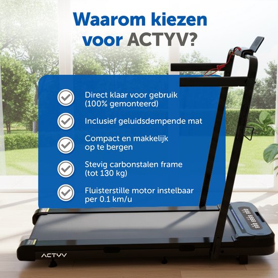 ACTYV Tapis de course pliable 1-12km/h - Avec huile de lubrification, tapis de protection - Tapis de course - Tapis de marche - Pour la maison - Électrique - Pliable V3