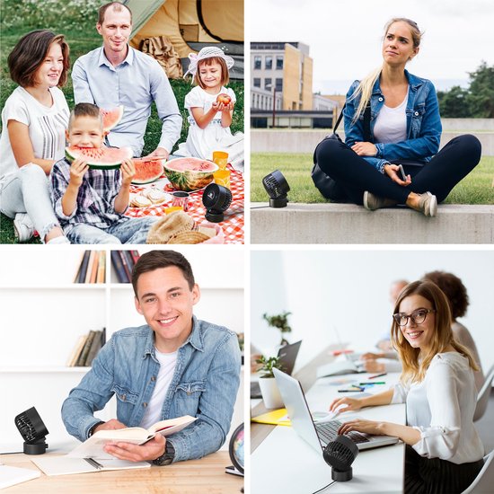 Northwall Mini ventilateur USB - Ventilateur de table noir - Mini ventilateur silencieux - Ventilateur de bureau rétro - Petit, silencieux et silencieux - Deux moteurs - inclinable - 2 vitesses