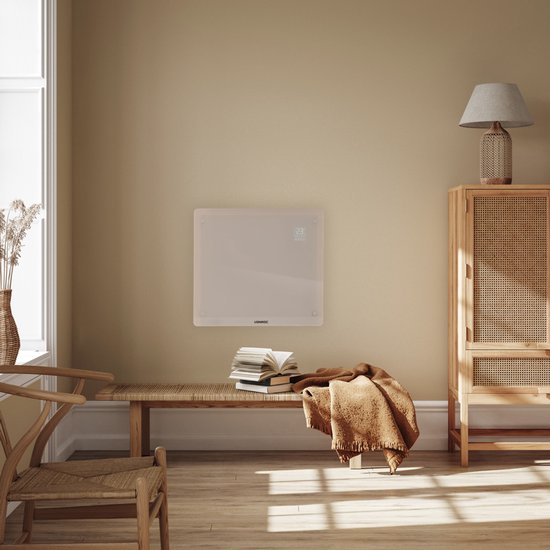 VONROC Chauffage électrique de luxe - Convecteur avec panneau en verre - 500W/1000W - Chauffe les pièces jusqu'à 12m2 - Contrôlé par l'application (via Wifi) et manuellement - Thermostat et minuterie réglables - Beige