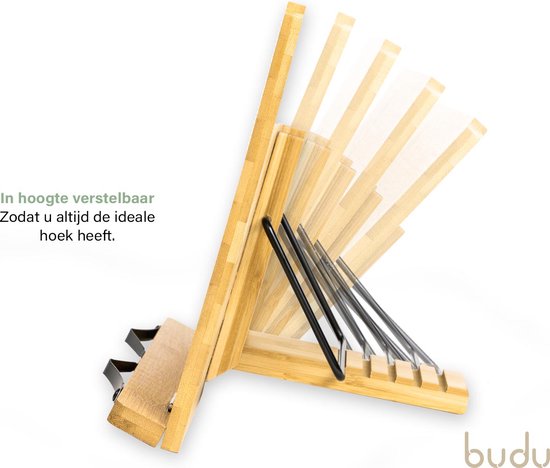 Budu Support de livre - Support de livre - Support de livre en bois de bambou - Support de tablette - Support de lecture - Réglable (5 positions)