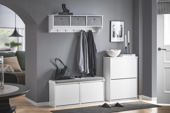 SoBuy FSR98-XL-W Banc à chaussures - Blanc Banc de rangement avec rabats et banc
