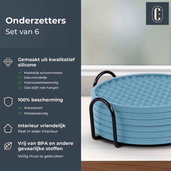 Castagnola Sous-verres en silicone - Sous-verres pour verres - Sous-verres design avec support - Set de sous-verres - Antidérapant - Lot de 6 - Vert