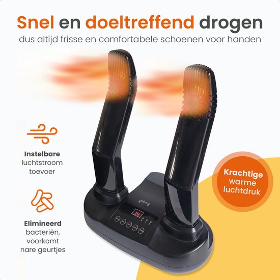 Goliving Séchoir à chaussures Ozone - 40 x 32 cm - Désodorisant pour chaussures - Séchoir à chaussures - Fonction de séchage - Électrique - Noir
