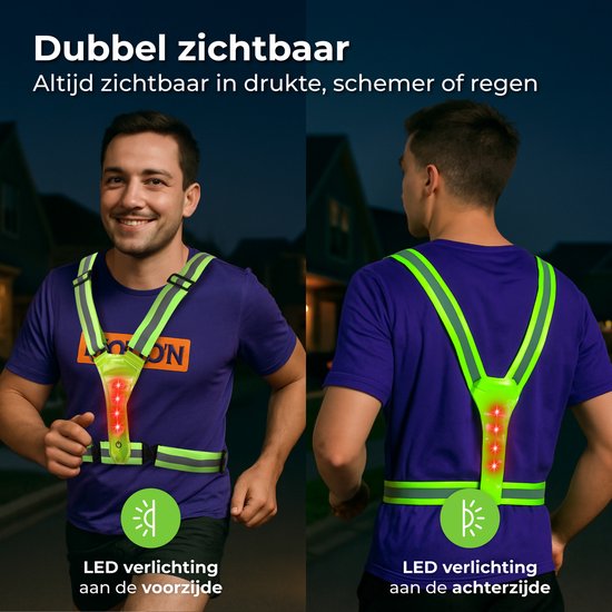 Nuvance Running Vest with Lighting - Gilet de course à pied réfléchissant - Réflexion à 360 degrés - Gilet de course à pied ajustable - LED - Vert