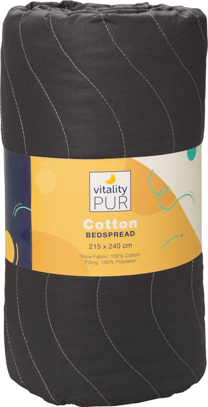 Vitality Pur - Couvre-lit en coton de luxe - 2 personnes - Gris foncé/denim - 240x215