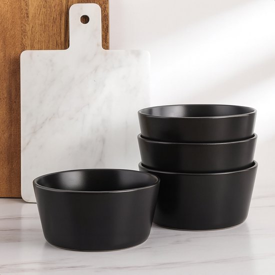 Luft Service de table 6 personnes - Service d'assiettes - Bols - Assiettes plates - Moderne - Faïence massive, céramique - Noir mat - 18 pièces