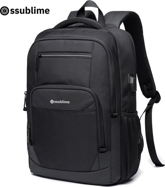 ssublime Voyager - Sac à dos étanche antivol avec Usb - Sacoche pour ordinateur portable jusqu'à 15,6 pouces - Pour femmes et hommes - Cartable - Noir