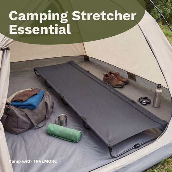 TRVLMORE Lit de Camp pliable - Capacité de charge 120KG - Lit de camping avec sac de transport - Brancard 1 personne - Structure en acier - 193x66x15 cm - Gris