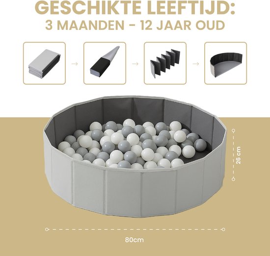 Mino Bambino Plateau à balles pliable - Contient 90 balles pour enfant - Gris