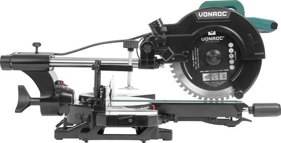 VONROC PRO tronçonneuse - scie d'abattage - scie à onglet - 2200W - Ø255mm - Coupe le bois, le plastique et le métal - Vitesse réglable - Capacité de coupe 340mm - Rallonge de table réglable - Fonction de traction - Inclinable - Butée de longueur - Inclus