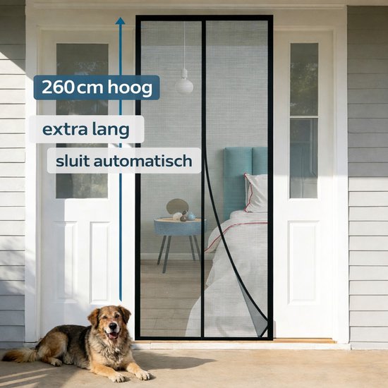 Ceruzo Rideau de porte 100xH260 cm - Magnétique - Rideau à lames - Noir - Velcro - Très haut