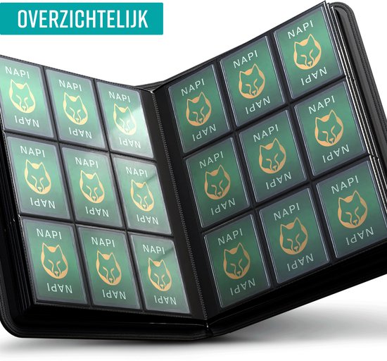 Reliure Toploader pour 282 cartes - Toploaders de collection de qualité supérieure avec fermeture éclair - Reliure pour cartes à collectionner - 9 poches - Faux cuir - Noir