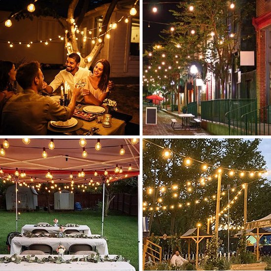 Partizzle Guirlande lumineuse étanche de 15m - Guirlande de 25 LEDs - Guirlande lumineuse de Noël pour l'extérieur, la terrasse et le camping - Lumières de Noël / Lumières de jardin - 2700k / Blanc chaud