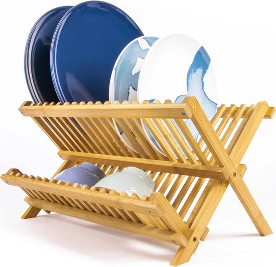 Budu Egouttoir - Egouttoir en bois de bambou - Egouttoir pour la vaisselle - Egouttoir pour le lave-vaisselle - Egouttoir pour la cuisine - Pliable - Pliable