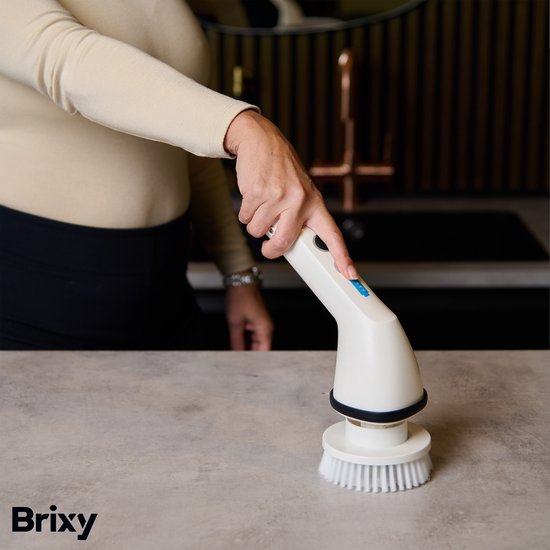 Brosse de nettoyage électrique Brixy - Brosse à récurer extensible - Sans fil - 8 accessoires - Brosse à récurer - Blanc