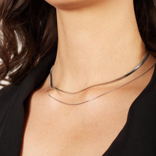 Laura Ferini Ladies Necklace Chiara Silver - Chaîne à maillons en argent avec 2 couches - Plaqué or blanc 18K - Collier - Collier - Bijoux - Accessoires - Collier pour dames