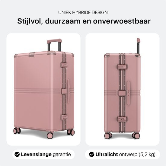 ONYX Hybrid Pro Check-in Suitcase Large 100 Liter - Recycled Polycarbonate and Zipperless Design - Travel suitcase with TSA lock and Spinner wheels - Candy Pink