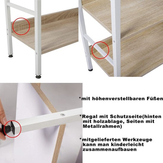 Rootz Standregal Hochregal - Rayonnage - Bibliothèque - Etagère de rangement - Présentoir - Organisateur - Etagère à étages - Blanc + chêne clair - 60x27.5x160 cm