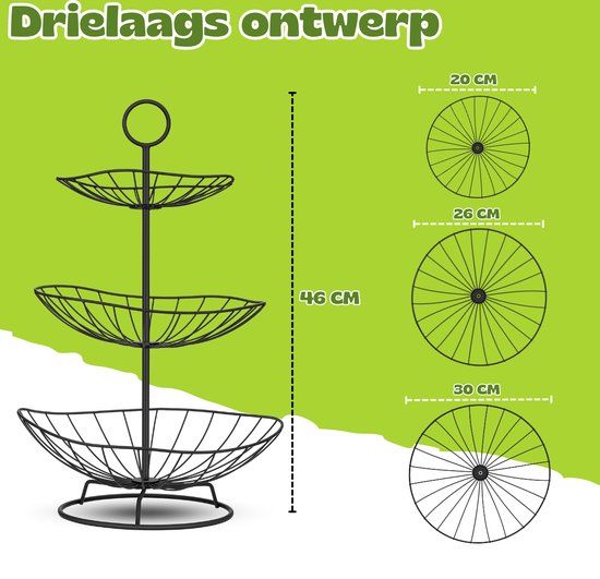 Vaive Chic Fruit Bowl 3 layer - Fruit Etagere - Fruit basket - Etagères - Black