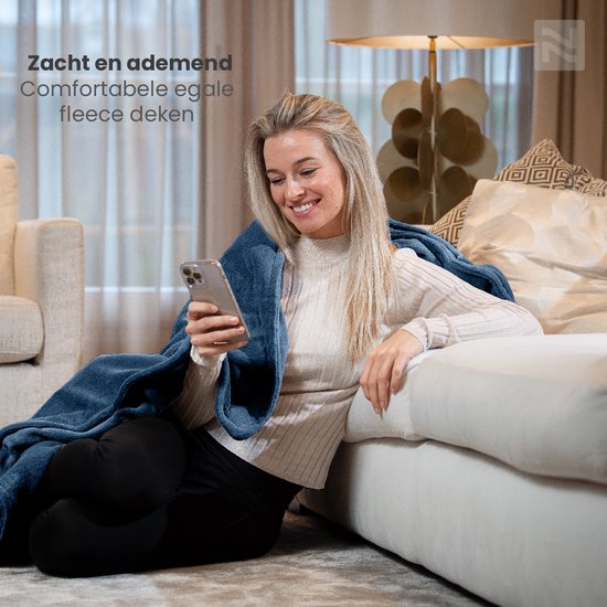 Nuvoo Couverture chauffante électrique - Polaire - 180x160 cm- XXL - Arrêt automatique - Protection contre la surchauffe - 3 niveaux - 120W - 2 personnes - Couverture - Bleu