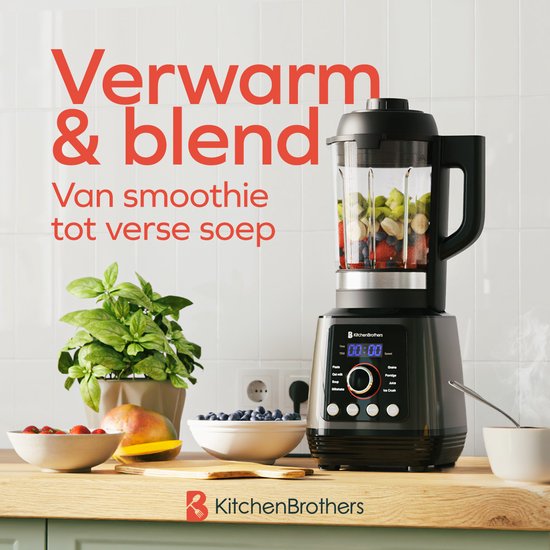 KitchenBrothers Blender - Thermoblender - 1.75L - Fonction cuisson - 700+1000W - Smoothie Maker - Ice Crusher - Noir