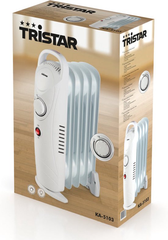Tristar Electric Heater KA-5103 - Radiateur à bain d'huile - 500 watts - 5 côtes - Compact - Blanc