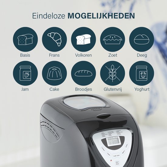 Princess Breadmaker 152009 - Minuteur - Affichage digital - 15 programmes de cuisson - Programme sans gluten - 900 Gr - 600 Watt - Noir/Argent
